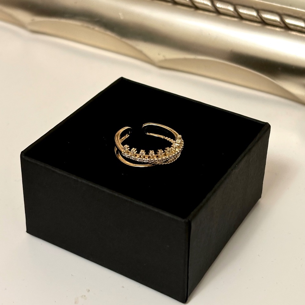 Princess Tiara 14k Plated Gold Crystal Ring